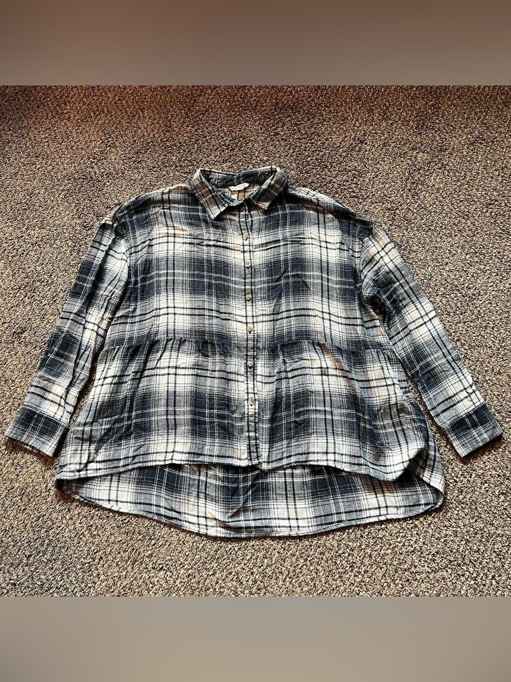 American Eagle Outfitters blue + ivory plaid print peplum style blouse